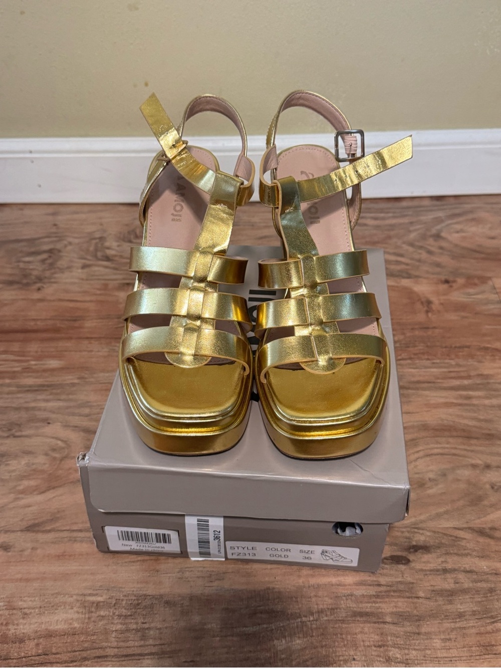 Metallic Gold Platform Strappy Sandals - Women's Dress Heel